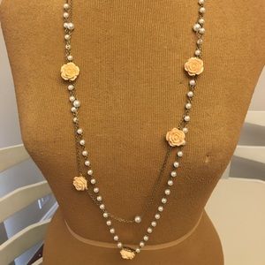 Pearl and Rose Long Necklace